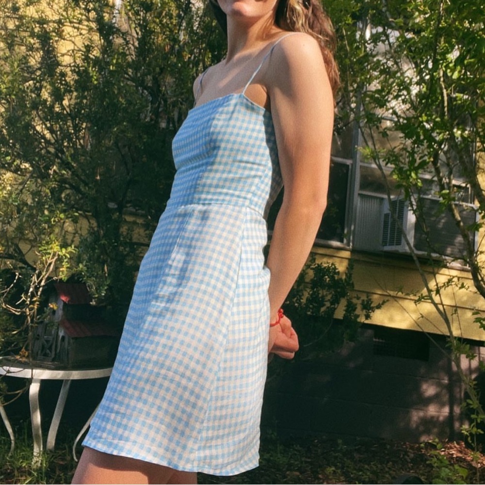 blue checkered dress